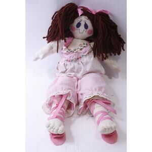 Large Rag Doll in Pink Clothes, 21 inches, Girl Doll, Long Brown Hair, Soft Toy,